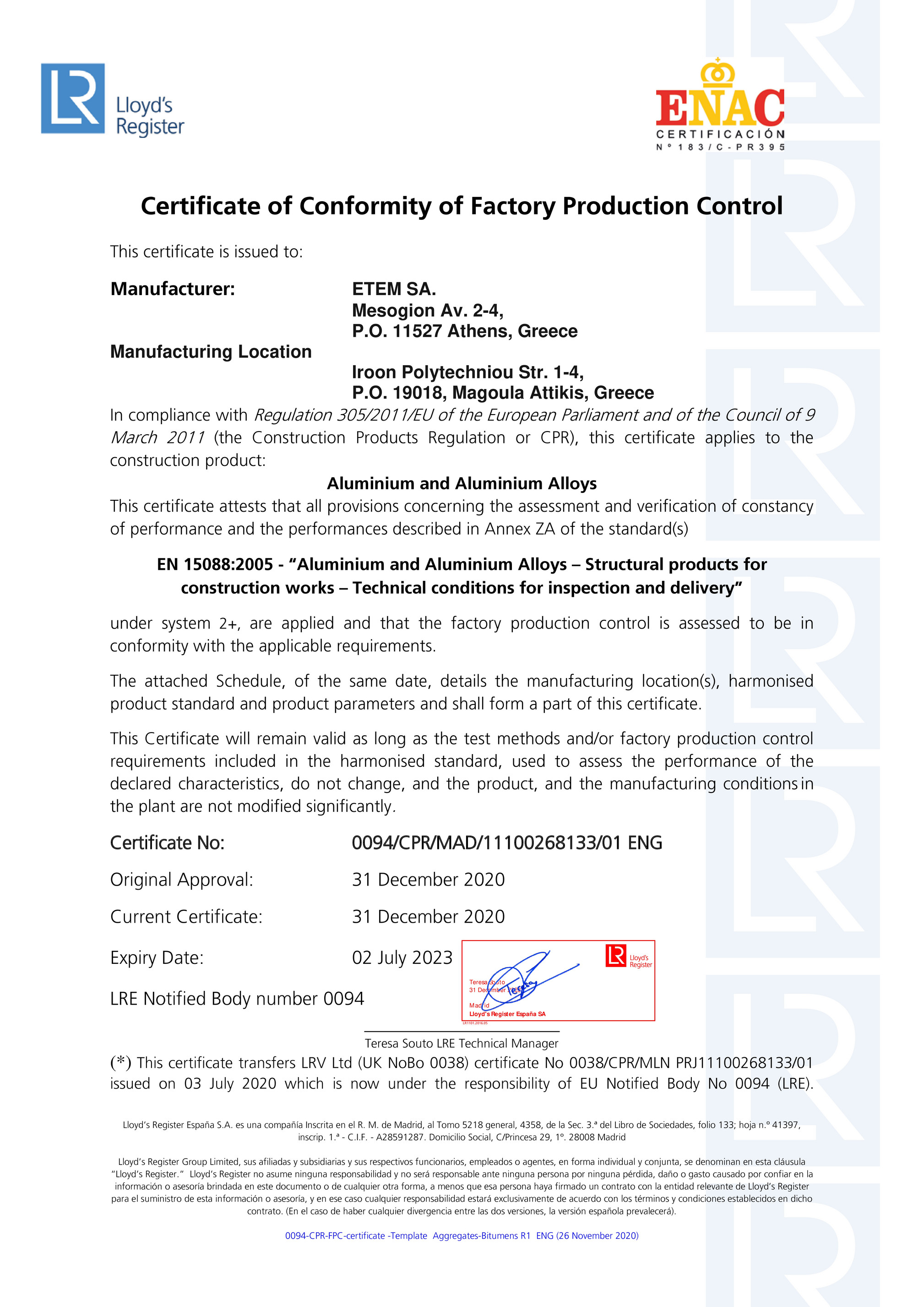ETEM - Certificate of conformity - Page 22 Regarding Certificate Of Manufacture Template