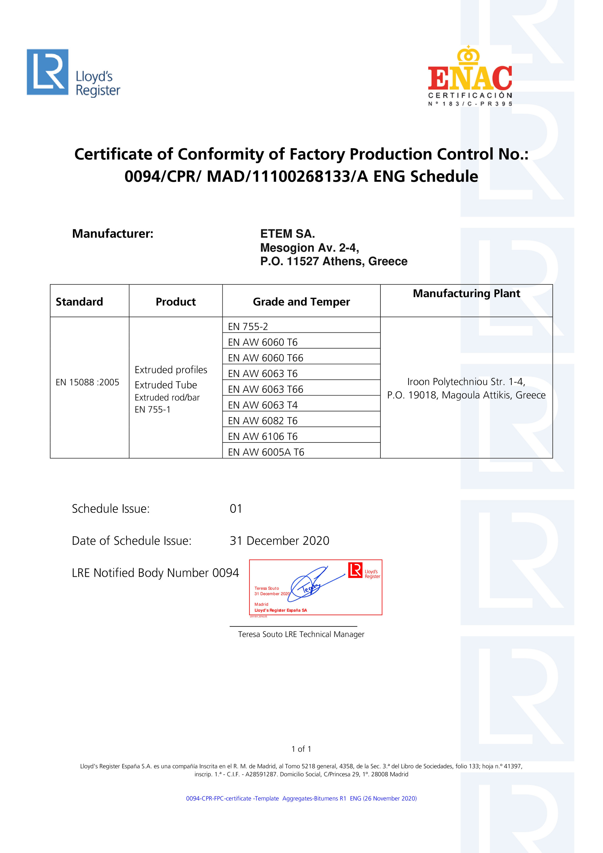 ETEM - Certificate of conformity - Page 22 For Certificate Of Manufacture Template